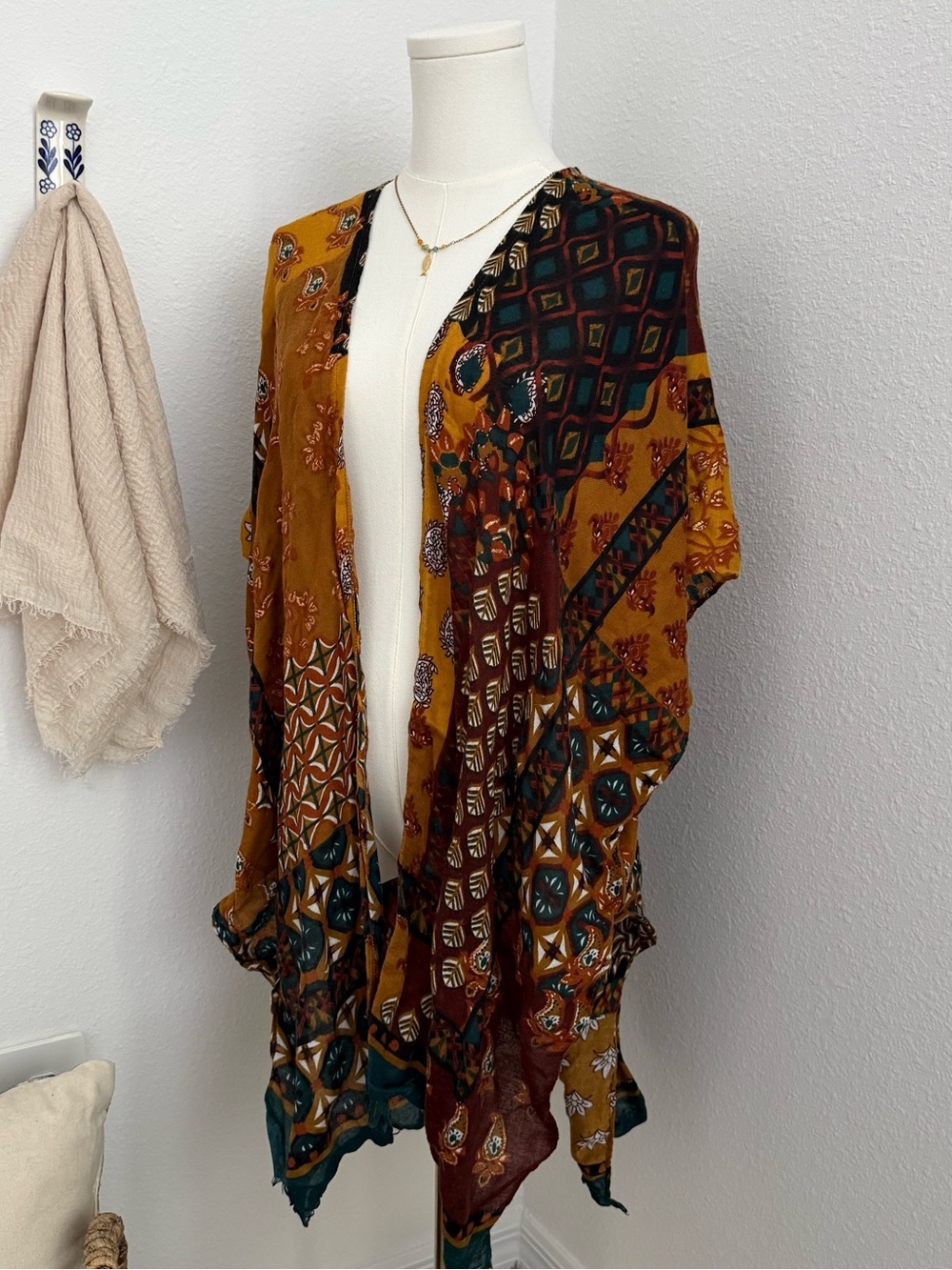 George G Boho Patchwork Open Front Kimono Cardigan One Size